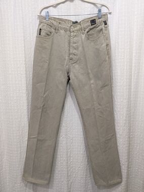 Vtg Versace Jeans Couture Tan Cream Denim Trousers Medusa Button 1990s Italy